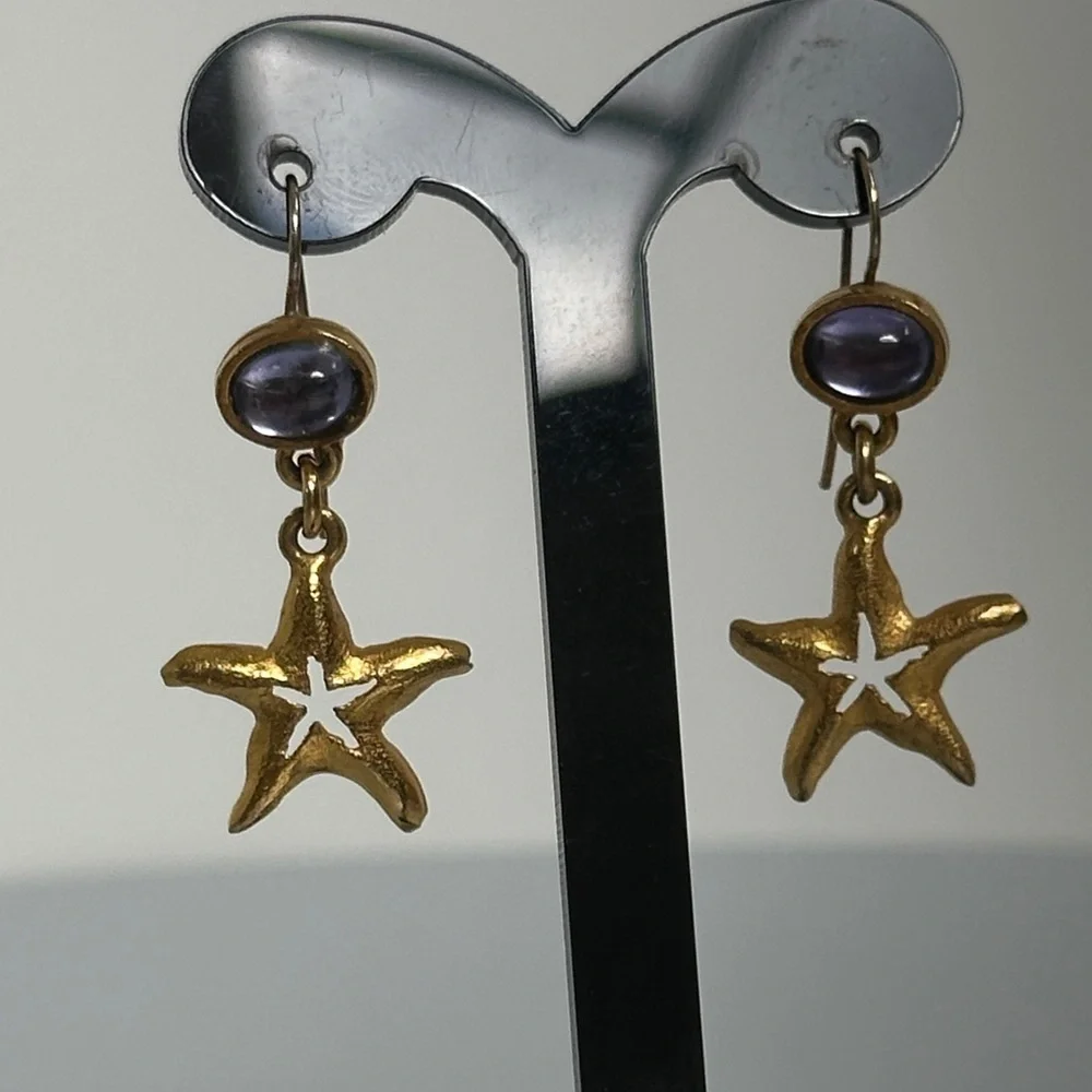 VINTAGE SIGNED DAVID DUBIN NR BRUSHED GOLD TONE Starfish Earrings​​
